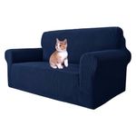 MAXIJIN Super Stretch Couch Cover for 2 Seater Couch, 1-Piece Universal Love Seat Covers Jacquard Spandex Sofa Protector Dogs Pet Friendly Fitted Loveseat Slipcover (2 Seater, Navy Blue)