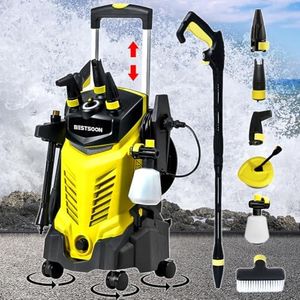 Bestsoon 3800PSI High Pressure Washer, 2400W Electric Pressure Cleaner with Spray Gun & 6 Nozzles(Brush/Soap Bottle/Rotary Surface Cleaner), Wheels for Transport, 8M Hose, 5M Power Cord，for Cleaning