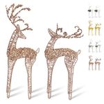 ZHANYIGY 2pc Set White Pearl Champagne Winding for Standing Reindeer Decorations Christmas Reindeer Figurine Table Desk Decorations Glittering Xmas Holiday Party Supply