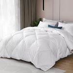 Feathers & Down Comforter King Size, All Season Ergonomic Goose Feather Down Duvet, Soft Plush 100% Cotton Quilted Medium Warm Bed Comforter Insert with Ties, Ivory White, 106x90