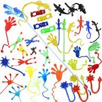 Wankko 72 Pieces Vinyl Stretchy Sticky Toy Assortment Including 12 Wall Climber Men, 12 Sticky Animals, 12 Large Sticky Hands, 12 Sticky Hammers, 12 Stretchy Flying Frogs and 12 Sticky Frogs.