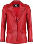 Jild Classic 2-Button Lambskin Leather Blazer Women - Casual Coat Long Sleeves Suit Style Leather Jacket Women (LC-RED-Custom)