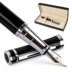 Wordsworth & Black Fountain Pen Set, Medium Nib, Includes 24 Ink Cartridges and Ink Refill Converter, Gift Case, Journaling, Calligraphy, Smooth Writing Pens [Black Chrome], Perfect for Men and Women