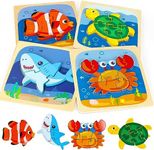 TOY Life 4 Piece Toddler Puzzles Ages 2-4, Wooden Sea Animal Puzzle for Toddlers 1-3, Montessori Toys for 1 2 3 Year Old Baby Boys Girls, STEM Learning Preschool Toys for Kids