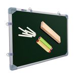 Eduway 2x3 Feet Kunj Non-Magnetic Double-Sided Chalk Board & White Board (Combo Pack) with 1 Wooden Duster, 2 Chalk Holders, 10 Non-Dust Chalk Sticks for Kids, School, Teaching, (59x90cms)- Green