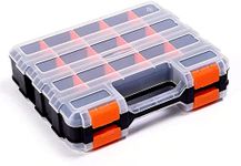 Double Side Tool Storage Box with Removable Plastic Partition, Hardware Box Storage, 34-Compartments, Excellent for Screws, Nuts, Small Parts, Black/Orange