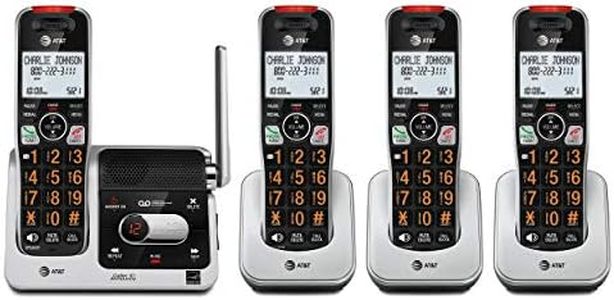 AT&T BL102-4 DECT 6.0 4-Handset Cordless Phone for Home with Answering Machine, Call Blocking, Caller ID Announcer, Audio Assist, Intercom, and Unsurpassed Range, Silver/Black