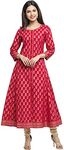 Yash Gallery Women's Cotton Gold Printed Anarkali Kurtis for Women (Red, XL)