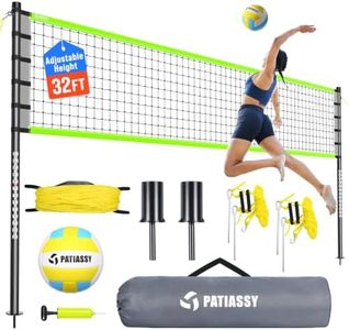 Outdoor Volleyball Net for Backyard, 32FT Anti-Sag Net with Steel Poles | 24-Ply Anti-Sag PE Net, 3 Official Adjustable Height, Easy Setup, Complete Set with Portable Carry Bag