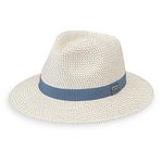 Wallaroo Hat Company Women’s Petite Charlie Fedora – UPF 50+, Packable Design, Adjustable Sizing for Smaller Crown Sizes, Ivory/Dusty Blue, X-Small-Small