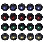 Carviya 20pcs 5Blue+5Red+5Green+5Orange Rocker Dot LED Light Round Toggle Switch Spst On-Off Control for Car,Truck, Race Cars, RV's, Marine, Heavy Duty Trucks, Off Road Vehicles, ATV's