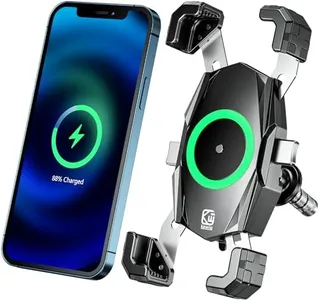 Kewig Motorcycle Fork Stem Phone Mount with Qi 15W Wireless Charger & USB C 20W Fast Charging Port, One-Push Automatically Lock & Quick Release Waterproof Handlebar Phone Holder for 4.0-6.9" Phone