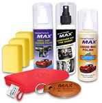 MAX Ultimate Car Polish Kit (Pack of 6 Pieces) - Contains 200 ML Each of Dashboard - Tyre Shiner, Liquid Wax Polish and Vinyl - Leather Polish and 3 Pieces Foam Applicators for Cleaning, Polishing, Waxing and Conditioning Your Cars