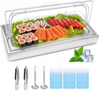 LLNC Ice Food Serving Display Tray ,Salad Bar Buffet Station,Stainless Steel Chilled Condiment Server with Lid & 3 Ice Trays for Keeping Seafood, Fruit Chilled for Party Hotel Kitchen