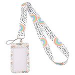 Teacher Rainbow Lanyard Cute ID Badge Holder for Women for School Student Simple Sliding Card Case Soft Fabric Neck Keychain Lanyard for Keys