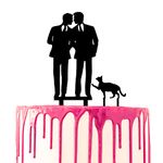 CARISPIBET Wedding Cake Topper Two Grooms Walking with a Cat Marriage Cake Decoration Acrylic Silhouette