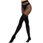 MANZI Mock Thigh High Look Tights Suspender Plain Curves Hold Up Stockings M-L