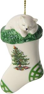 Spode Christmas Tree Collection Kitten in Stocking Ornament, Hanging Ornament, Festive Holiday Décor Keepsake, 2.25 Inch Made of Earthenware