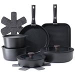SENSARTE 17 Piece Pots and Pans Set, Nonstick Detachable Handle Cookware Set, Induction Kitchen Cookware Set with Removable Handle, Healthy Non Stick for RV, Dishwasher & Oven Safe (Black)
