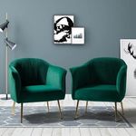 NATURE WOOD DECOR Tufted Barrel Chair (Set of 2) Fabric Velvet Accent Chair for Living Room, Drawing Room, Bedroom & Office (Green)