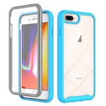 for iPhone 8 Plus / 7Plus / 6S Plus / 6 Plus Case with Built-in Screen Protector, 360 Full Body Protective Cover Heavy Duty Anti-Scratch Shockproof Slim Silicone Bumper Clear Phone Case, Light Blue