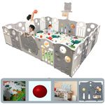 Metreno 18 Panel Playard Playpen Baby Kids Play Yard With Mat & Balls Gate Playard Play Pen For Babies Play Area Indoor Setup,Kid Toddlers Playpen Baby Upto 4 Yrs (6.1 * 6.1 Ft=36 Sqft Grey Elephant)