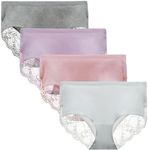 LIQQY Women's 4 Pack Combed Cotton Breathable High Rise Lace Full Coverage Brief Panty Underwear (X-Large, Grey/Purple/Pink/White)
