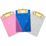 3 Pcs Mini Acrylic Clipboard Bling Clipboard 4 x 6 Inch Small Clipboards Pocket Clipboard Glitter Memo Clipboards with Profile Clip for Kids Student Teacher School Office Supplies