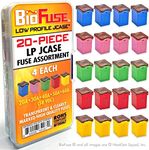 BioFuse LP (Low Profile) JCASE 20-Piece Cartridge Fuse Assortment 20A 30A 40A 50A 60A (4 Each). Fits Most: Nissan, Toyota, Chrysler, Dodge, Chevy, GM, and Ford