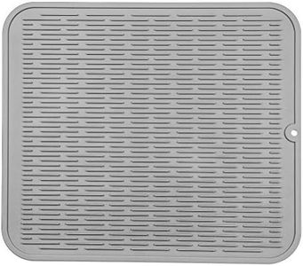 MicoYang Silicone Dish Drying Mat for Multiple Usage,Easy clean,Eco-friendly,Heat-resistant Silicone Mat for Kitchen Counter or Sink,Refrigerator or Drawer Liner Grey XL 18 inches x 16 inches