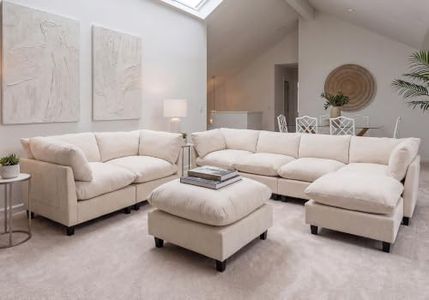 Tbfit Oversized Modular Sectional Sofa U Shape Deep Cloud Couch, Beige | Uncompressed Oversized Comfort Deep Seat, Extra Large Arm Pillow, Hardwood Frame, Premium Chenille, Modern, Removable Cover