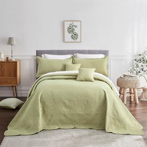 Blythease Oversized King Bedspread 128x120 Extra Wide, Ultrasonic Lightweight Bedding Cover, Paisley Pattern, Reversible, 5 Piece, 100% Microfiber, Sage Green
