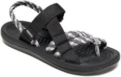 MEGNYA Hiking Sandals for Womens, Comfortable Walking Flip Flop Sandals with Arch Support, Athletic Sandals with Hook and Loop Straps for Beach Vacation Adventure, W2-black/Grey, 8