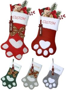 Custom4U Personalized Christmas Stockings Custom with Name Pet Cat Stocking Christmas Paw Shape Large Fireplace Family Holiday Party Xmas Decorations 6PC