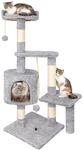 HOMIDEC Cat Tree, 112cm Cat Scratching Post for Indoor Cats, Multi-Level Stable Cats Tower with Sisal Scratching Posts, Plush Toy Balls, Cave, Sisal Rope for Kitten Climbing, Playing, Relaxing, Grey