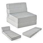 KOMFOTT Tri Folding Sofa Bed, Convertible Sleeper Chair Bed, 6" Breathable High-Density Foam Futon Floor Couch Sleeping Mattress, Portable Guest Bed Lazy Couch with Removable & Washable Cover (Gray)