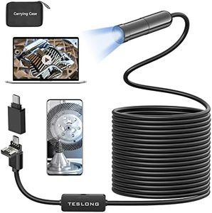 5MP Auto-Focus Endoscope, Teslong 3rd Generation USB Borescope with 5.0 Megapixel Inspection Camera, 16.5ft Waterproof Semi-Rigid Cable & Adjustable Led Lights Probe for Android Phone Windows MacBook