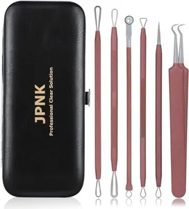 JPNK Blackhead Remover Tool Comedones Extractor Acne Removal Kit for Blemish, Whitehead Popping, 6 Pcs Zit Removing for Nose Face Tools with a Leather Bag (Pink)