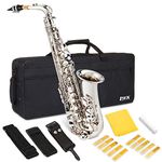 LyxJam Alto Saxophone E Flat Brass Sax Kit, Professional Sound, Complete Accessories, Ideal for All Players, Includes Hard Case, 10 Extra Reeds, Strap, Gloves, Cleaning Kit & More, Nickel Finish