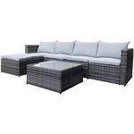 EVRE Miami Grey Rattan Outdoor Garden Modular Furniture Set 5 Seater with Glass Coffee Table, Footstool, and Cushions Wicker Weave Sectional Chairs for Patio Outdoor Decking