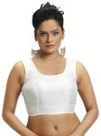 Madhu Fashion Womens Poly Raw Silk Sleeveless Stitched Saree Blouse (White; 38)