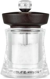 Cole & Mason Holborn Acrylic Salt Mill - Compact Hand Grinder - Acrylic Kitchen Tool with Adjustable Grind Setting - Easy-to-Clean Grinder with Premium Design - Chocolate Salt Mill, 3.75"