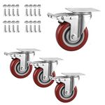 YeMI 4 inch Heavy Duty Casters, Lockable Bearing Caster Wheels with Brake, Swivel Casters for Furniture, Workbench and Cart-Set of 4 Load 1200lbs (Free Screws,Red B)