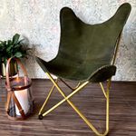 CasaGold Genuine Leather Butterfly Chair I Living Room Chairs Handmade in Golden Iron Frame & Leather Chair (Green)