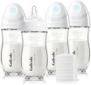 Gulicola Natural Glass Baby Bottle 8 oz for Breastfed Babies, Anti-Colic Baby Bottle Set with Medium Flow Nipple, 3 Months +, 4 Pack - White
