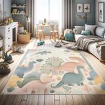 Ambesonne Dinosaur Decorative Rug, Delicate Cartoon Animals of Jurassic Scenario Funny Jungle Pastel Tones, Quality Carpet for Bedroom Dorm and Living Room, 2' 2" x 3' 7", Blush Blue Grey White