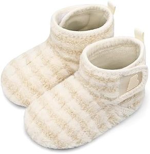 BARERUN Baby Booties Kids House Shoes Slippers for Girls Baby Booties 6-12 Months Soft Sole Shoes Sock Shoe 12-18 Months Beige Toddler Size 7-8