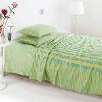 Victor Prima Stripe Double Bed Light Weight Super Soft Easy Care Poly Cotton 300 TC Satin Double Bedsheet/Bed Cover with 2 Pillow Covers (Aqua, 90 X 100 Inch)