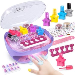 Shemira Nail Polish Kit For Girls Ages 7-12 Years Old, Nail Art Toy For Girls 5 6 7 8 9 10 11 12 Years Old, Nail Art Studio With Purple Nail Dryer For Girls, Ideal Birthday Gifts For Girls 5-7 7-9