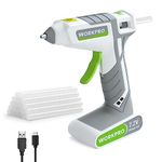 WORKPRO Cordless Glue Gun 7.2V with 20pcs Glue Sticks (7x100mm) | Fast Preheating Hot Glue Gun with 2000mAh Lithium-ion Battery | Automatic-Power-Off Glue Gun for Crafting with Indicator Lights